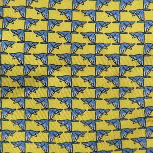 Cremieux Silk Tie Yellow Blue Handmade Geese Pattern Men's